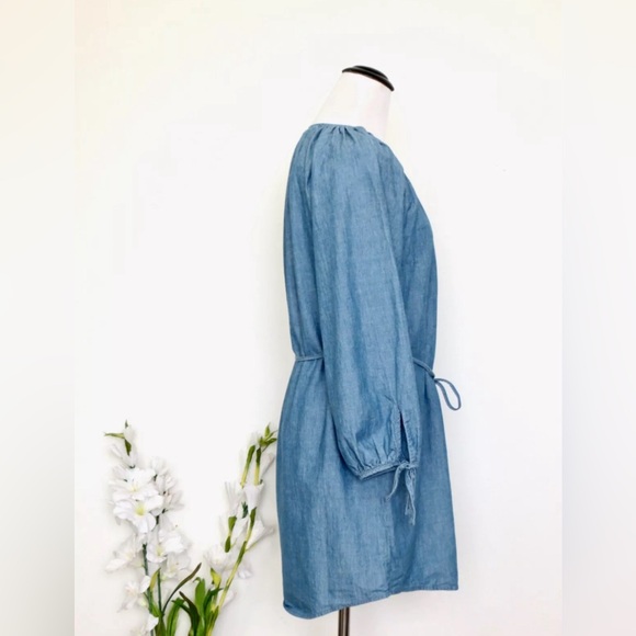 NEW! J. Crew Dress Chambray Button Front Tie Sleeve Blue SZ Small - Picture 7 of 9